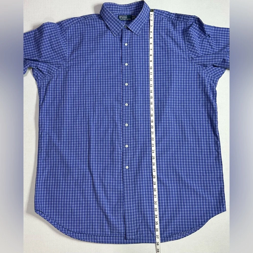 Polo by Ralph Lauren Button Down Size 3XLT 100% Cotton Blue Plaid Long Sleeve - Picture 7 of 9